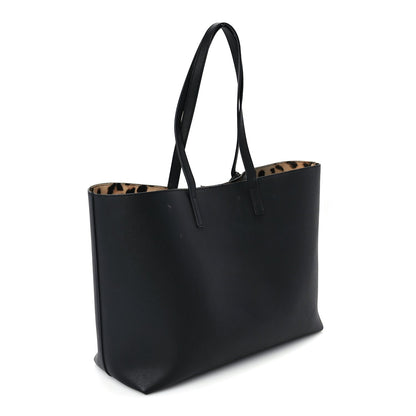 Saint Laurent Calfskin Large Leopard Print Shopping Tote Black 3 of 9