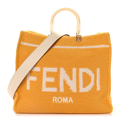 Fendi Crochet Vitello King Logo Plexiglass Medium  Sunshine Shopper Tote Mimosa Panna 1 of 8