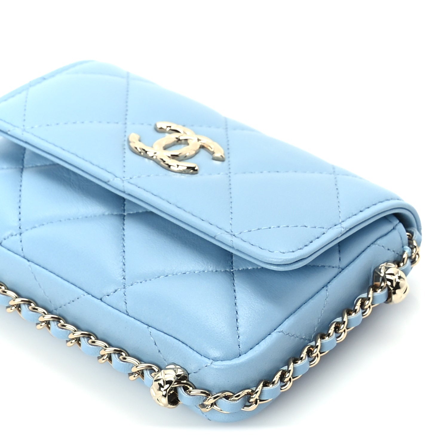 Chanel Lambskin Quilted CC Clutch With Chain Light Blue 10 of 10