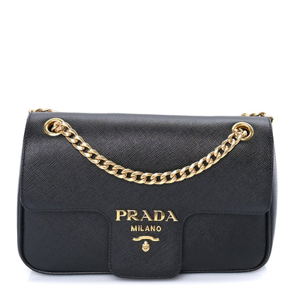 Prada Saffiano Flap Shoulder Bag Black 1 of 7