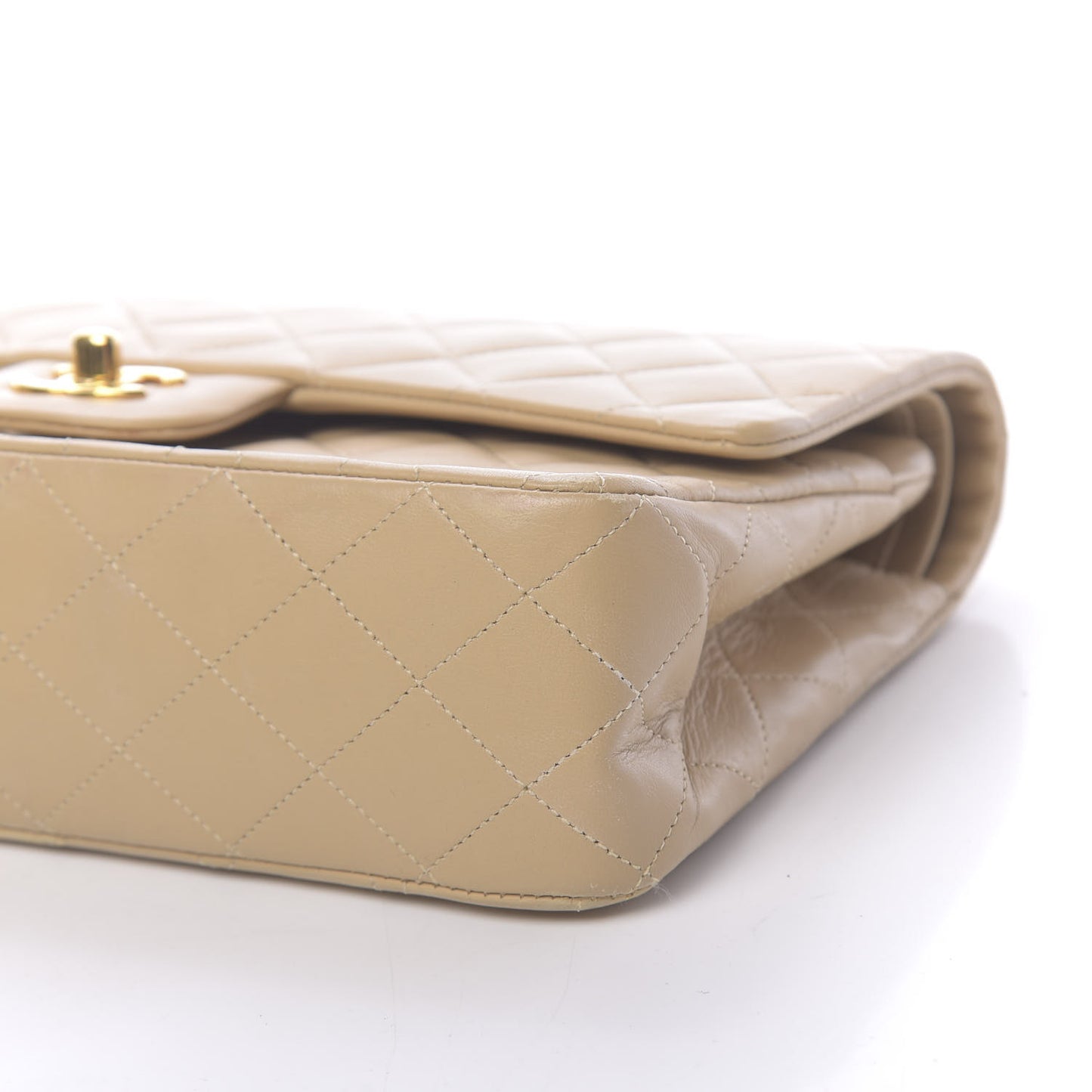 Lambskin Quilted Medium Double Flap Beige