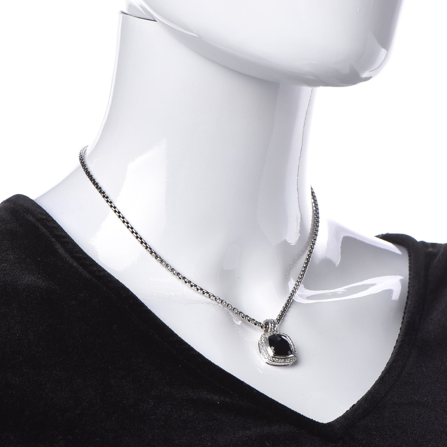 David Yurman Sterling Silver Diamond Black Onyx 11mm Albion Pendant Necklace 2 of 6