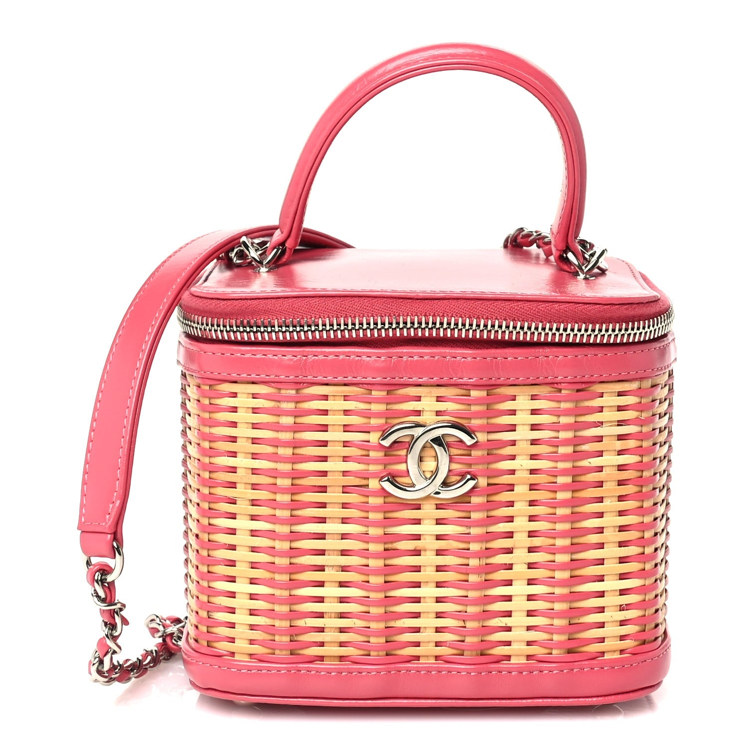 Chanel Calfskin Raffia Small Take Away Vanity Case Bag  Pink Beige 1 of 9