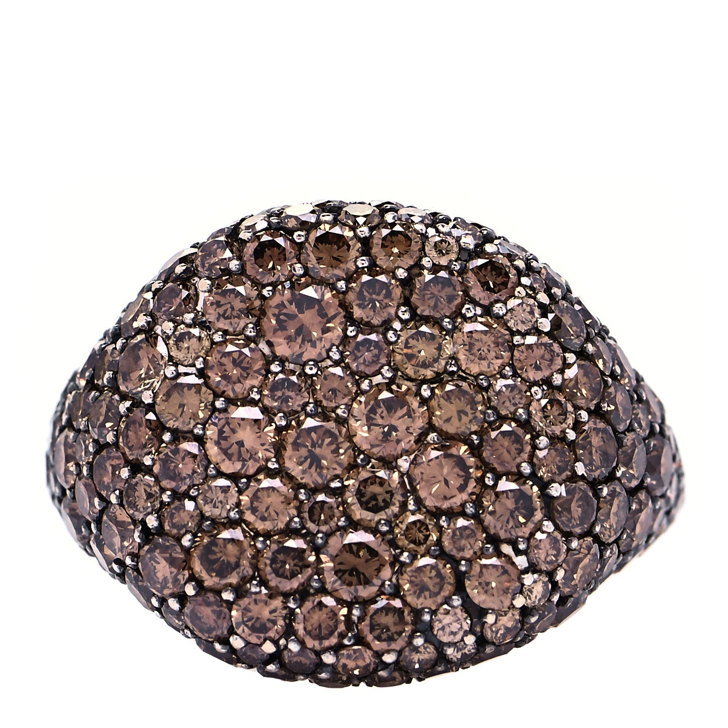 18K White Gold Cognac Diamond 13mm Pave Pinky Ring 45 3.5