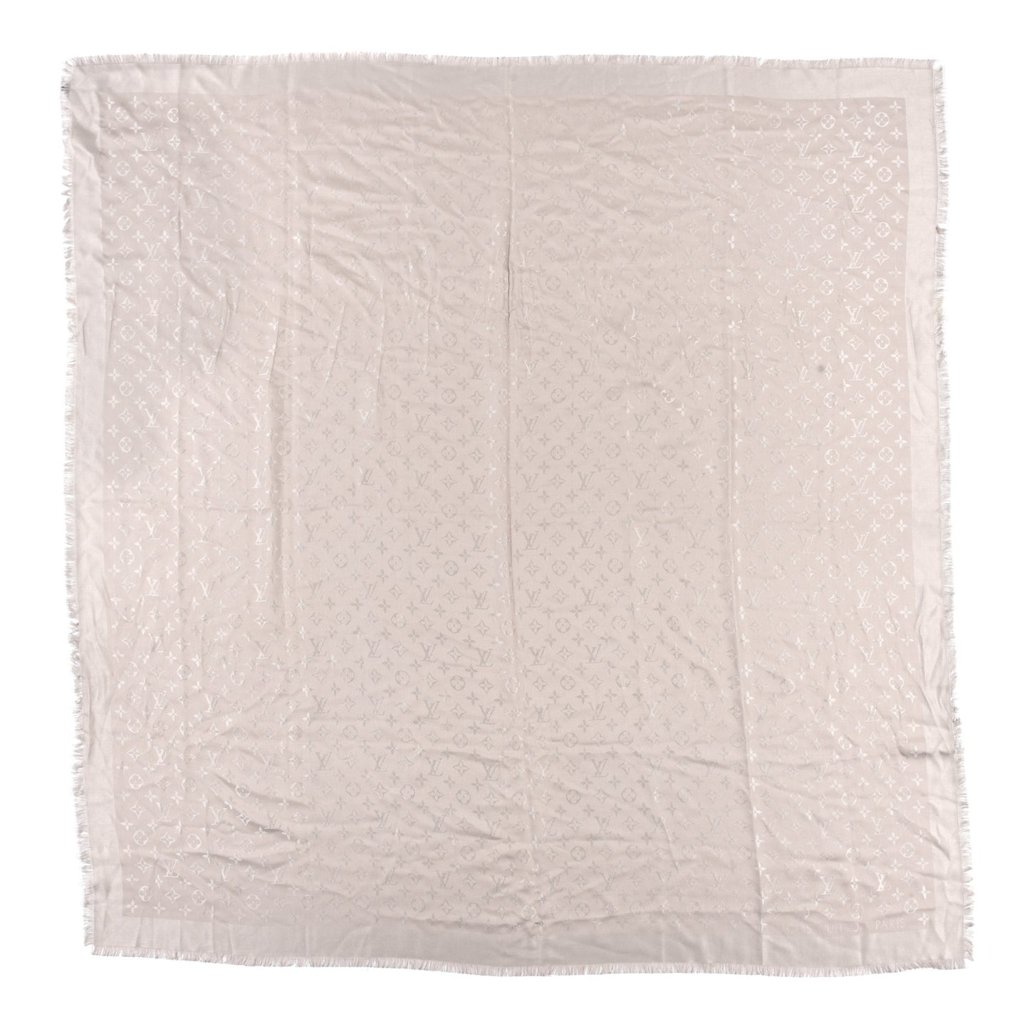 Wool Silk Monogram Denim Shawl Pearl Grey