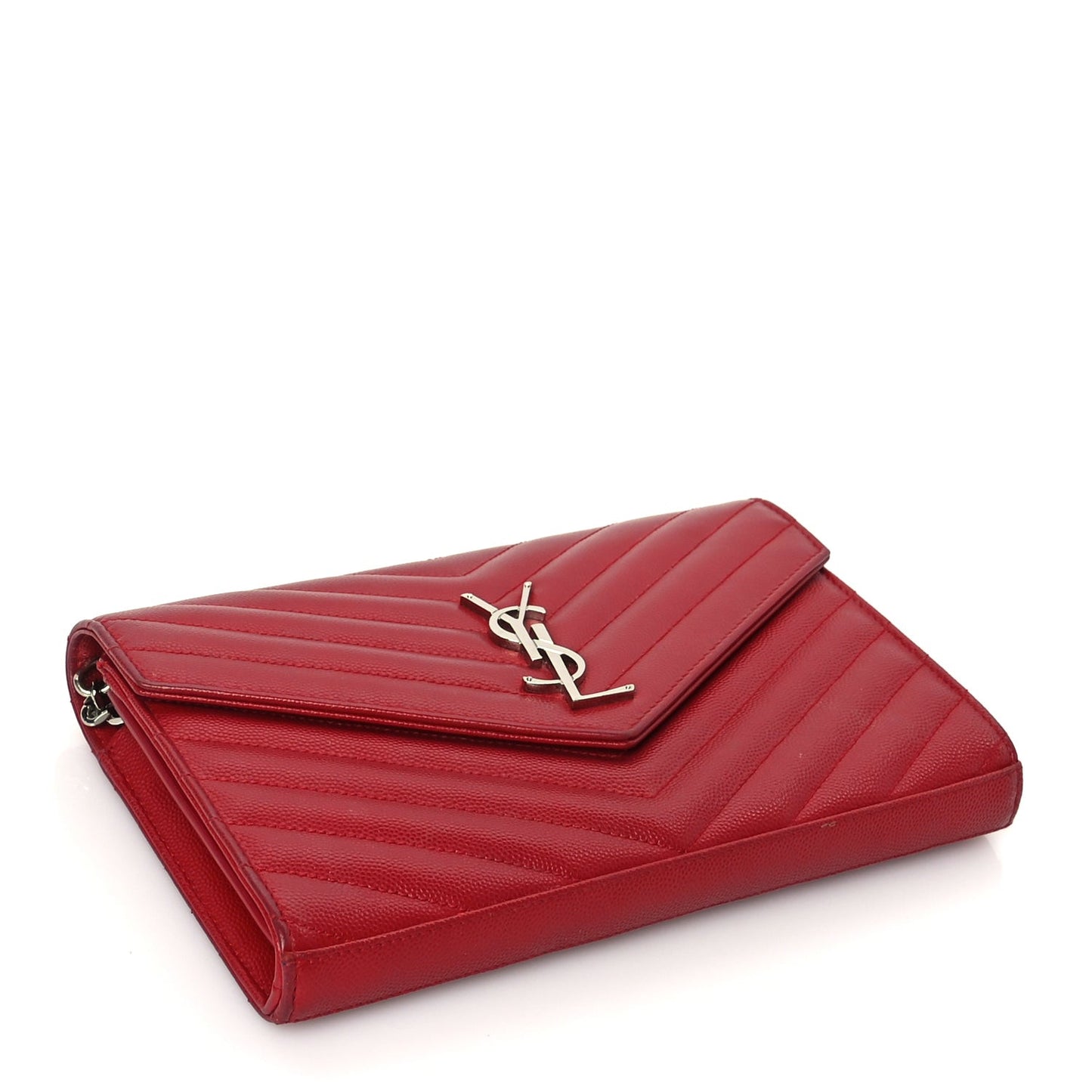 Grain De Poudre Matelasse Chevron Monogram Chain Wallet New Red