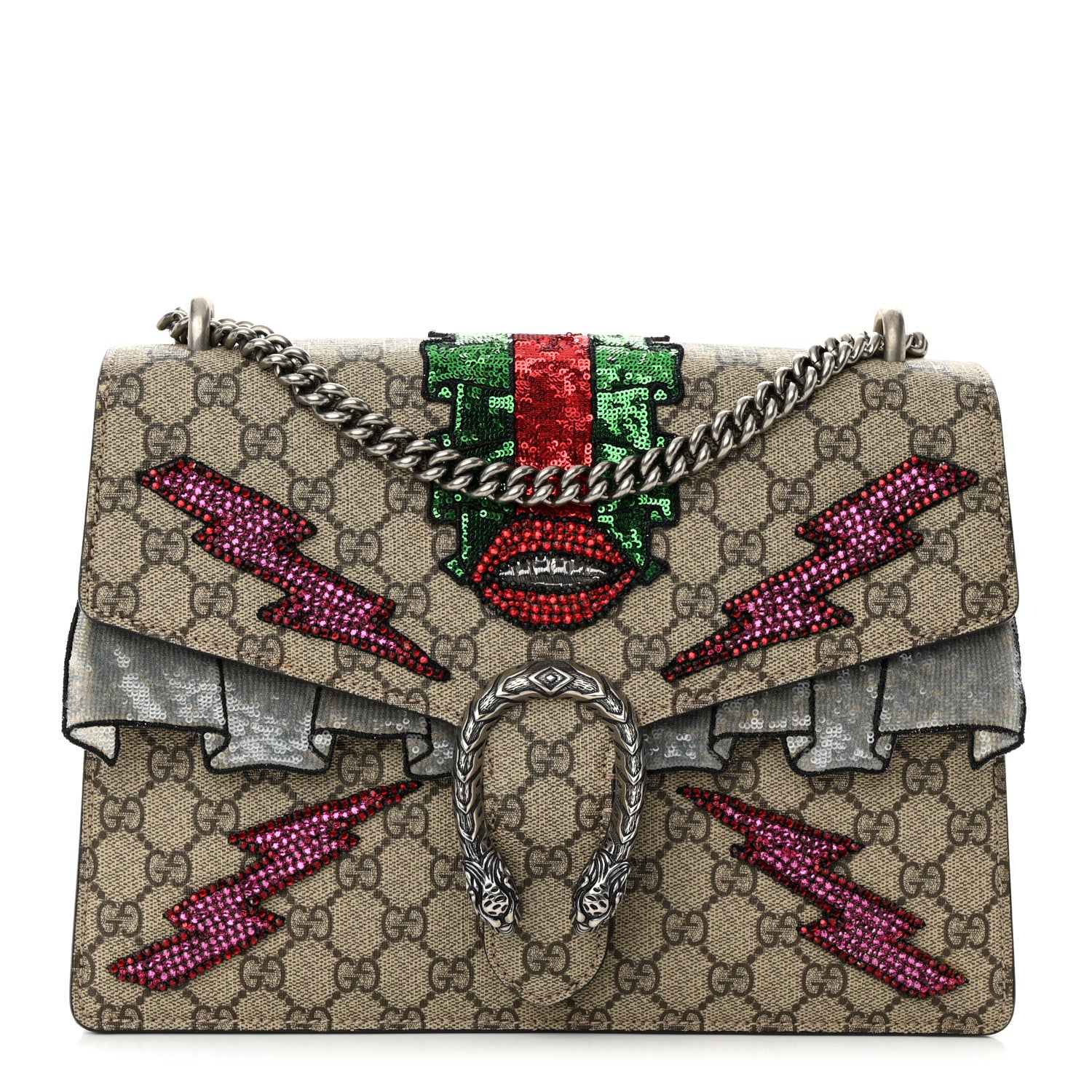 Gucci GG Supreme Monogram Lightning Embroidered Medium Dionysus Shoulder Bag Beige 1 of 12