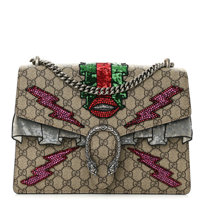 Gucci GG Supreme Monogram Lightning Embroidered Medium Dionysus Shoulder Bag Beige 1 of 12