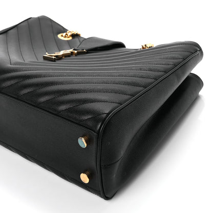 Saint Laurent Grain De Poudre Matelasse Chevron Monogram Shopping Bag Black 7 of 8