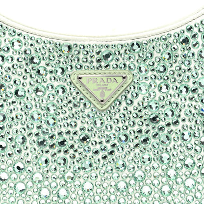 Prada Satin Crystal Cleo Adjustable Strap Shoulder Bag Acqua 7 of 7