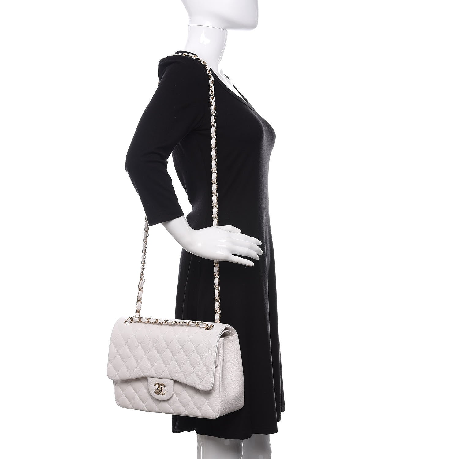 Chanel Caviar Quilted Jumbo Double Flap White 2 of 10