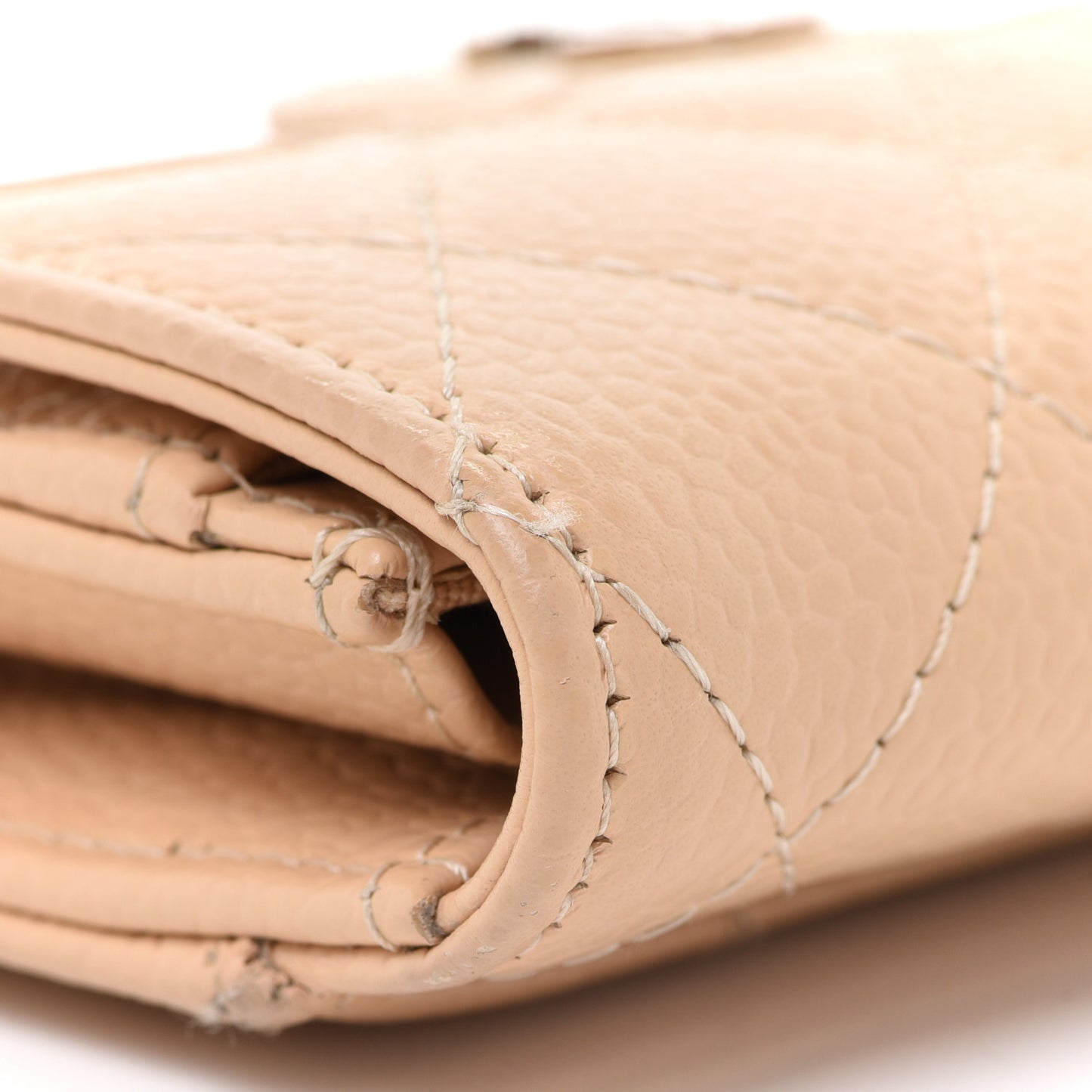 Caviar Quilted Flap Card Holder Wallet Beige