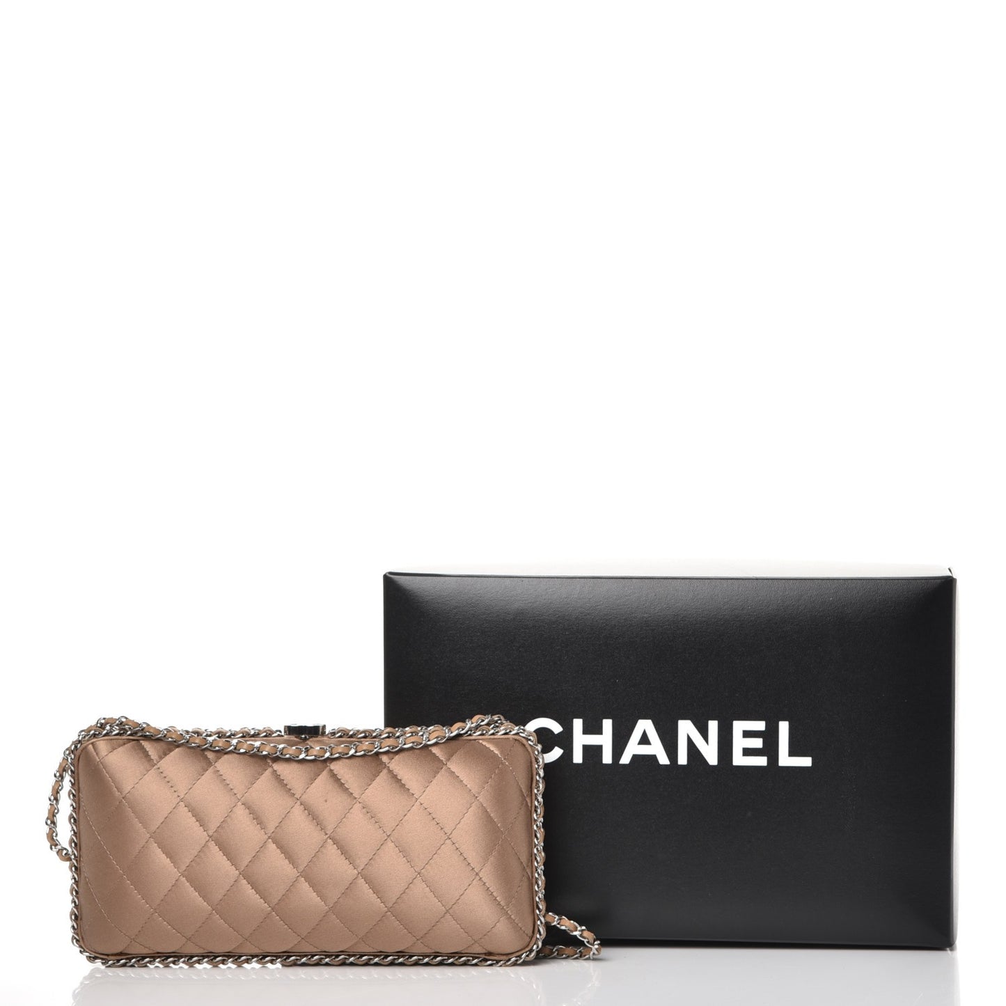 Satin Quilted Chain Around Clutch Beige