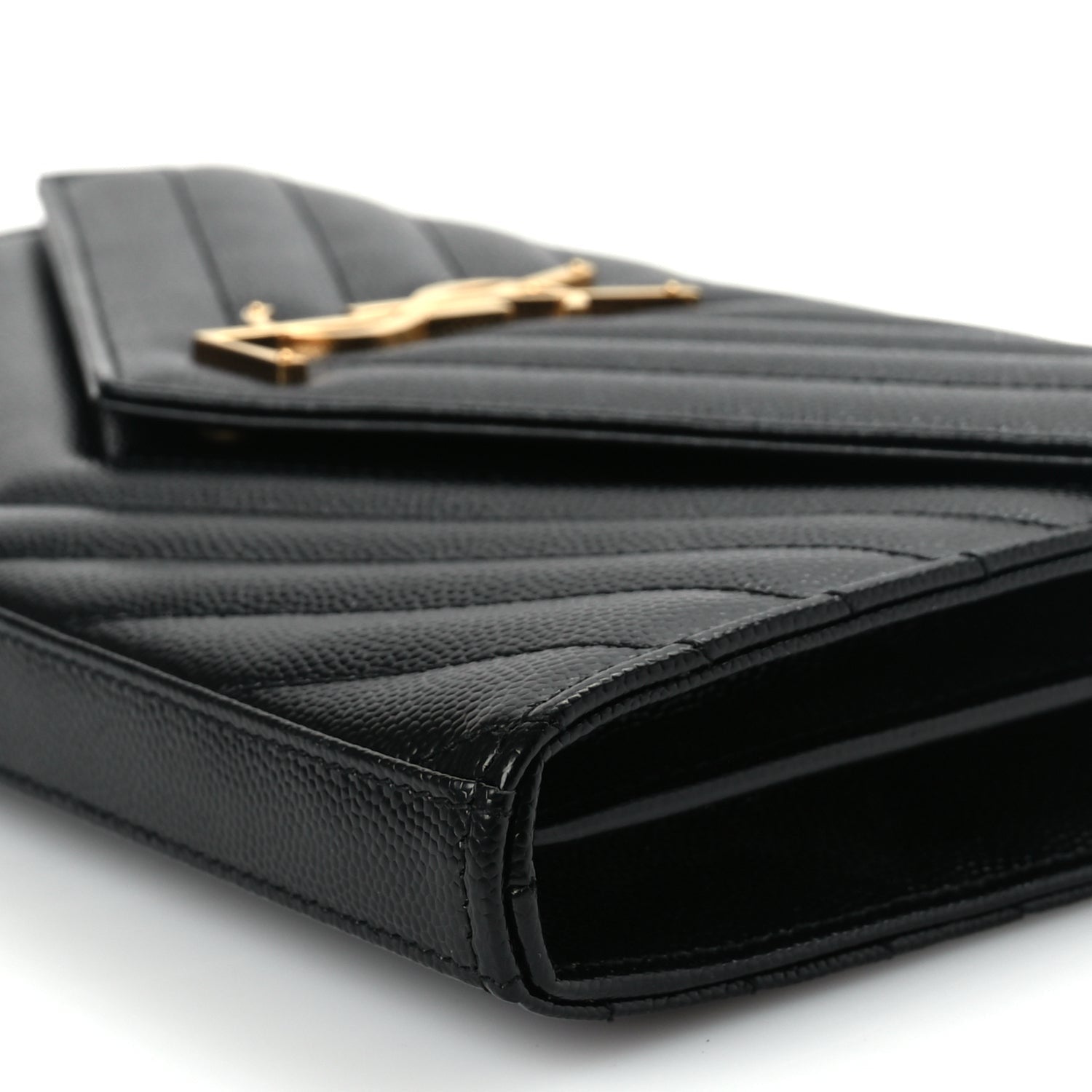 Saint Laurent Grain De Poudre Matelasse Chevron Monogram Chain Wallet Black 8 of 8