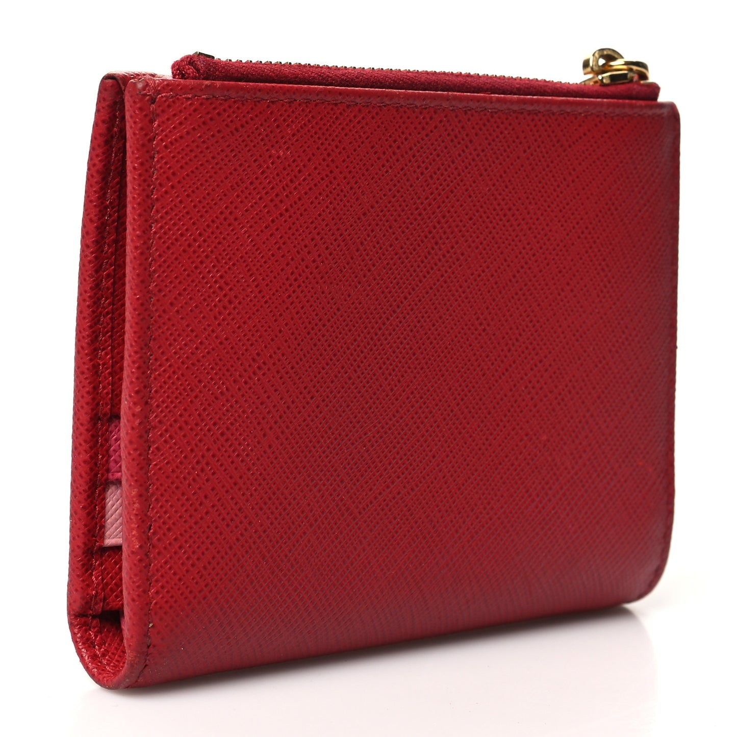 Saffiano Zip Top Compact Wallet Fuoco