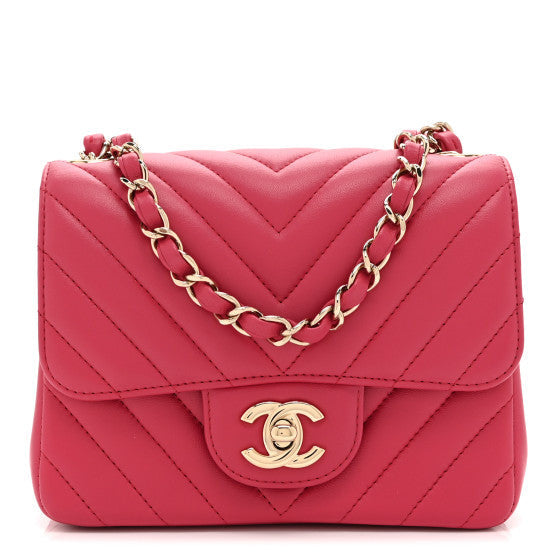 Chanel Lambskin Chevron Quilted Mini Square Flap Fuchsia 1 of 1