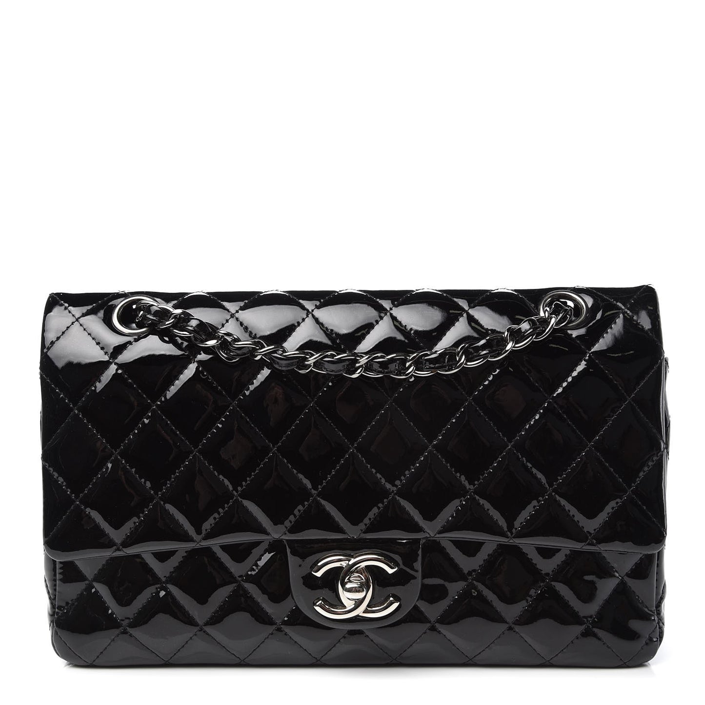 Patent Quilted Medium Double Flap Black