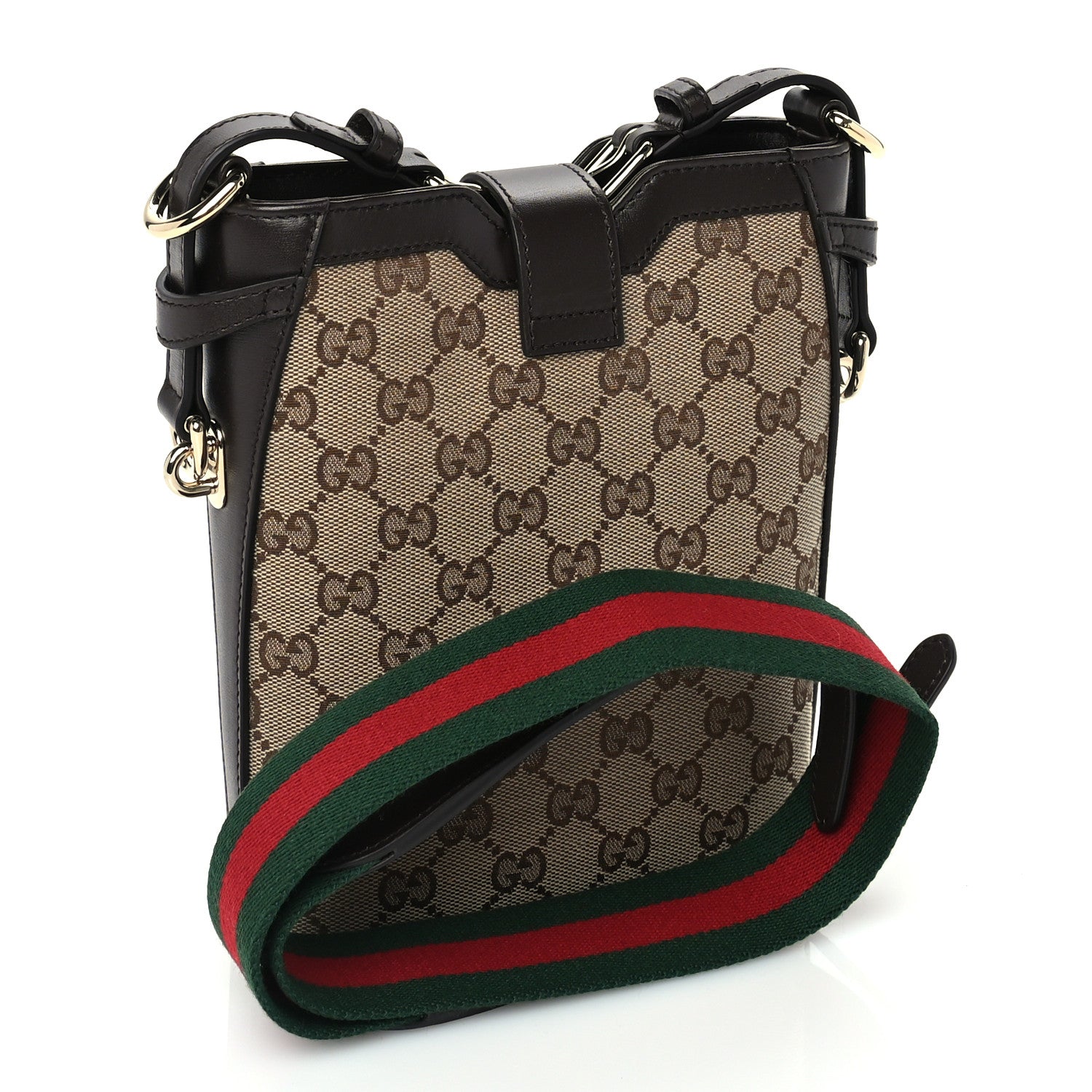 Gucci Monogram Web Mini Bucket Bag Beige Dark Brown 2 of 8