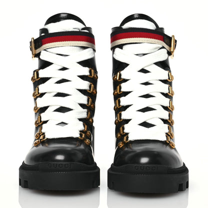 Gucci Calfskin Sylvie Web Womens Lace Up Combat Boots 35 Black 2 of 7