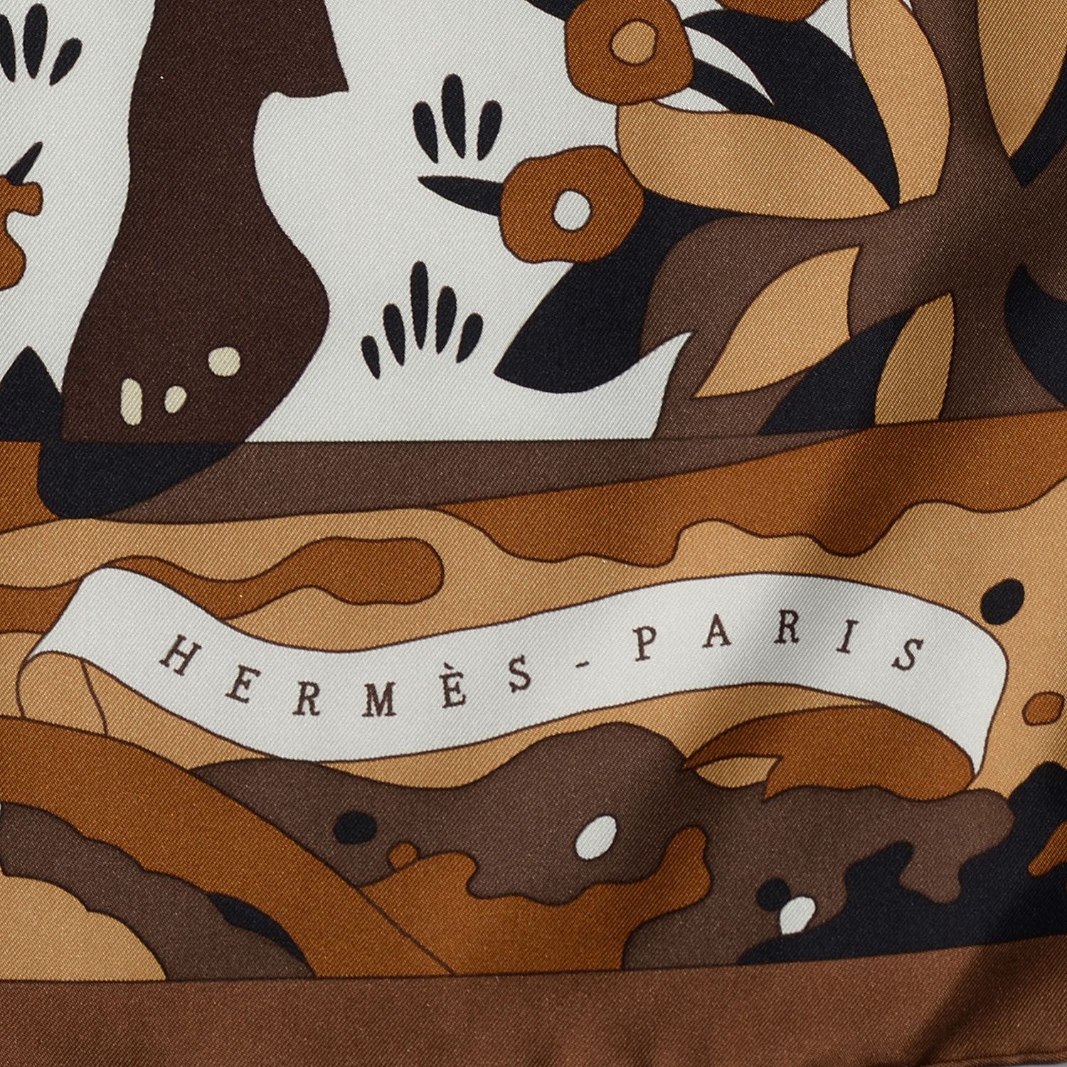 Hermes Silk Les Dix Cavaliers Scarf 90 Chocolate Beige Dore Blanc 3 of 6