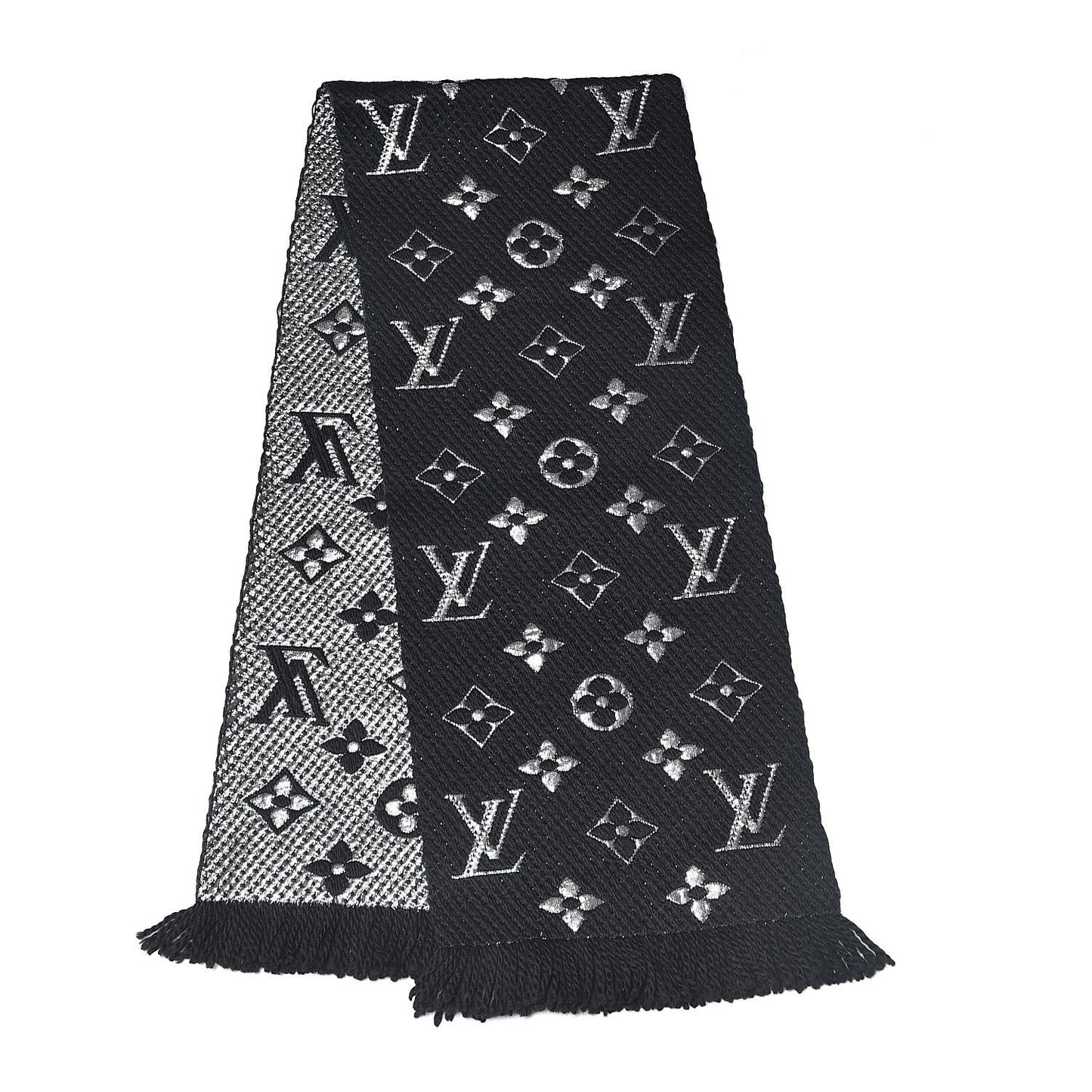 Wool Silk Logomania Shine Scarf Black