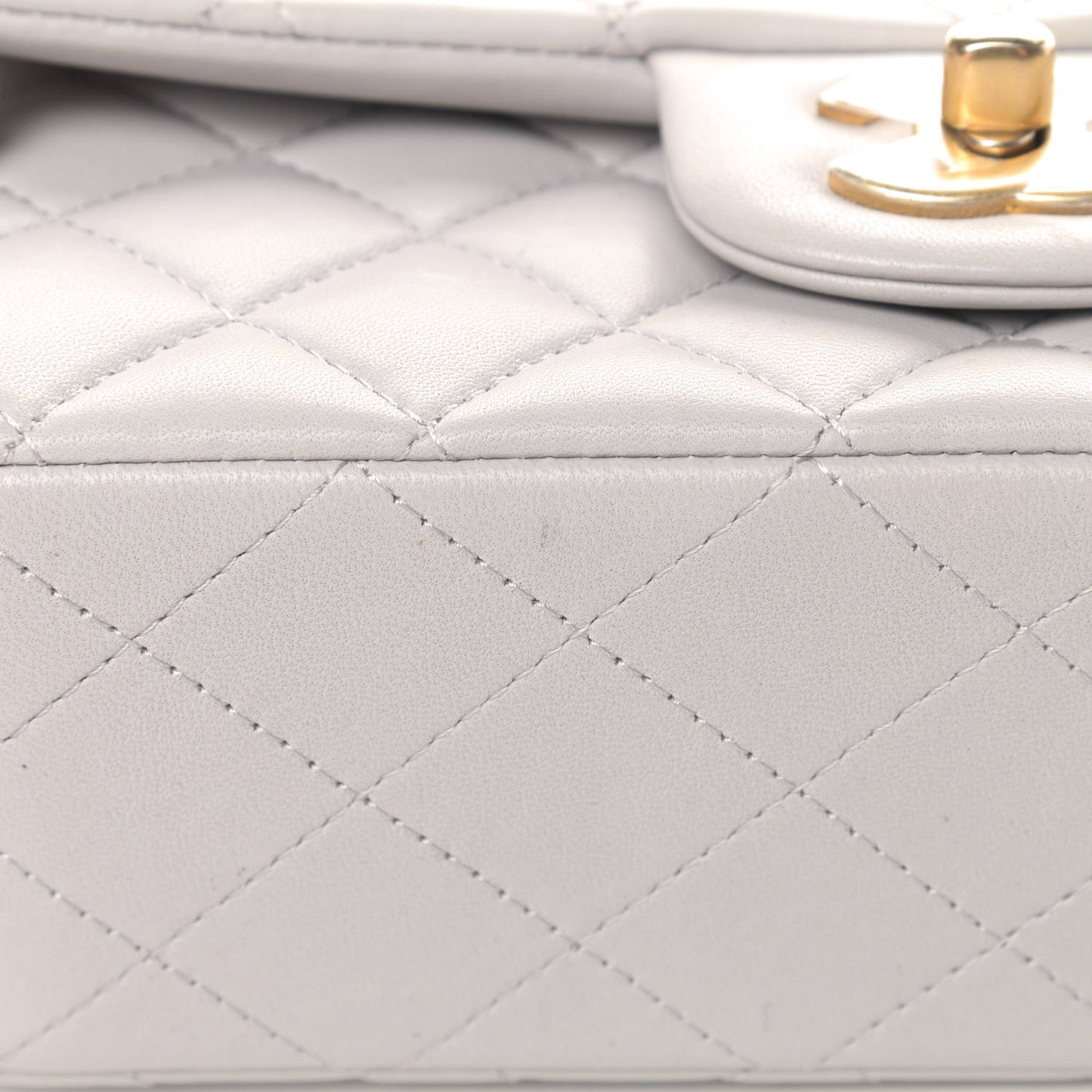 Lambskin Quilted Mini Top Handle Rectangular Flap Grey