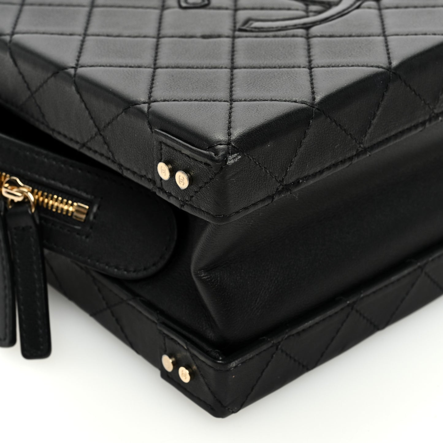 Calfskin Quilted Studded Square Vanity Case Black