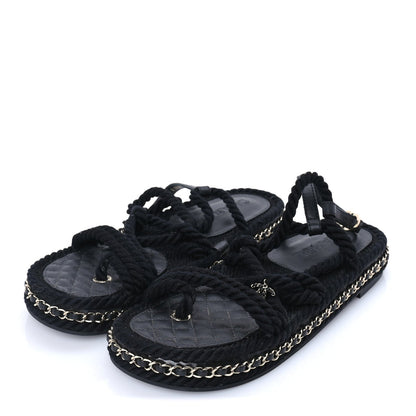 Chanel Lambskin Cord Chain CC Sandals 40 Black 2 of 7