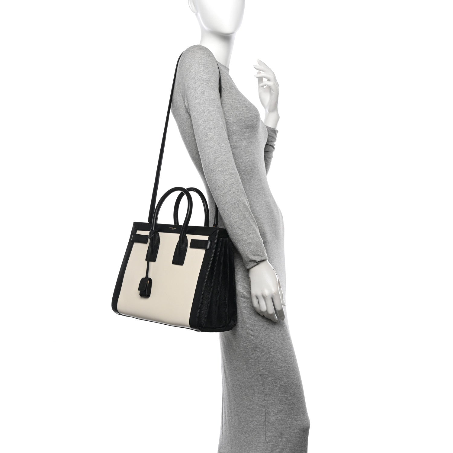 Saint Laurent Calfskin Bi-Color Small Sac De Jour White Black 2 of 10