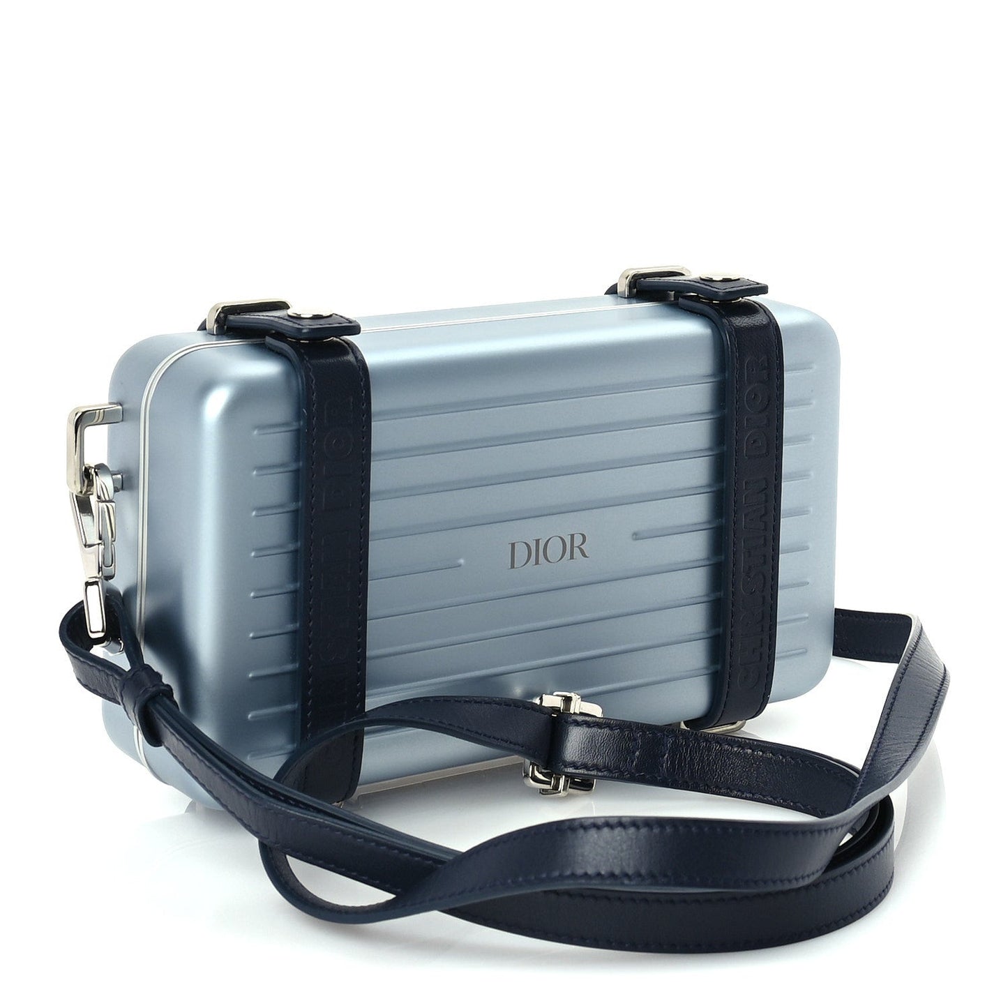 X RIMOWA Aluminum Personal Clutch On Strap  Bleu