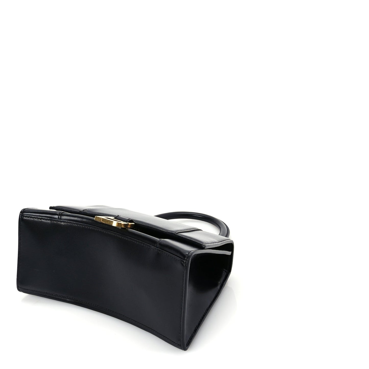 Shiny Box Calfskin Small Hourglass Top Handle Bag  Black