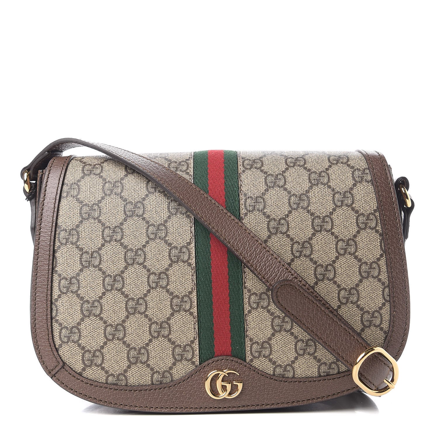 Gucci GG Supreme Monogram Web Small Ophidia Flap Messenger Bag Brown 1 of 10