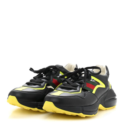 Gucci Demetra Web Mens Rhyton Cut Out Sneakers 10 Black Yellow Fluo 4 of 7