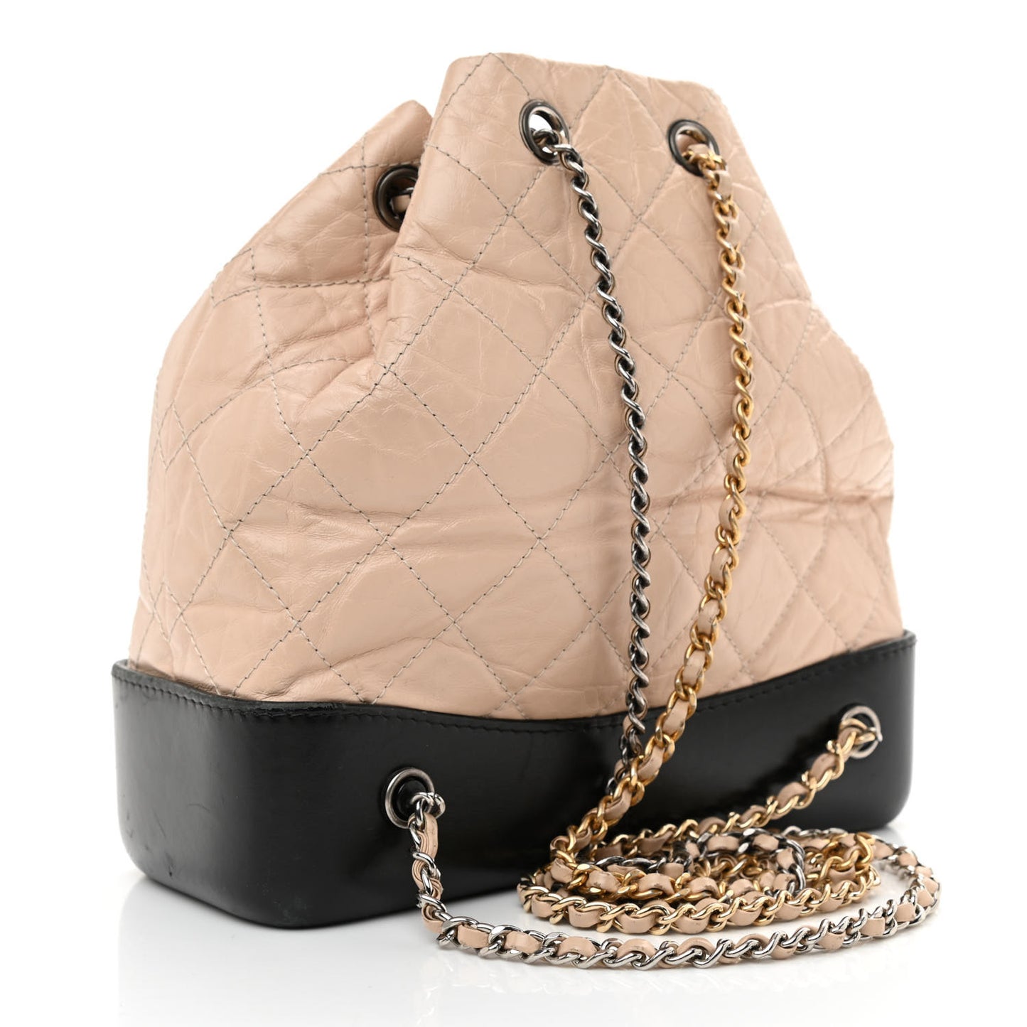 Aged Calfskin Quilted Small Gabrielle Backpack Beige Black