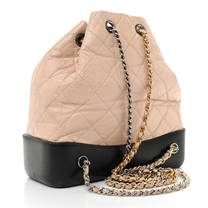 Chanel Aged Calfskin Quilted Small Gabrielle Backpack Beige Black 3 of 14