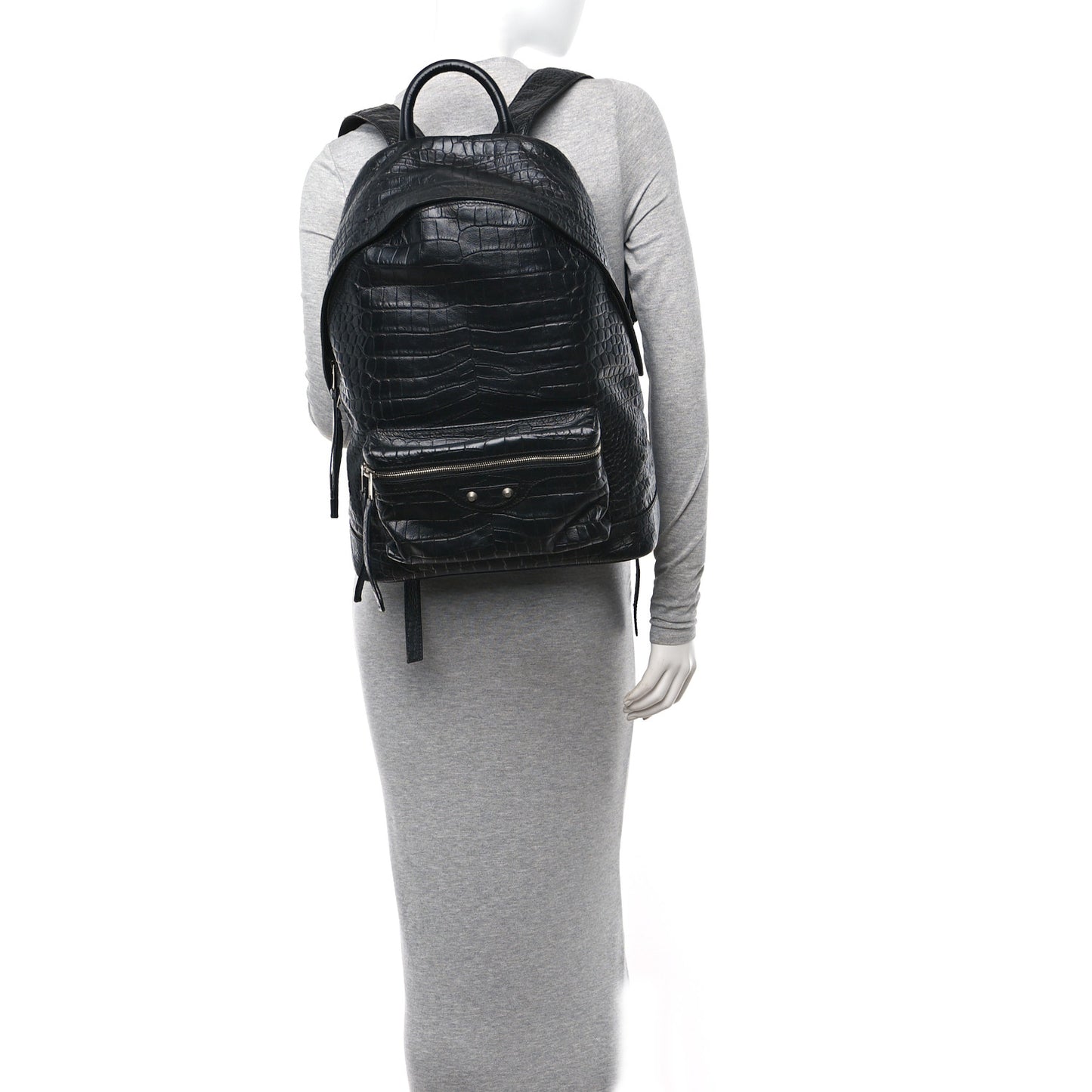 Calfskin Crocodile Classic Hardware Embossed Backpack Black