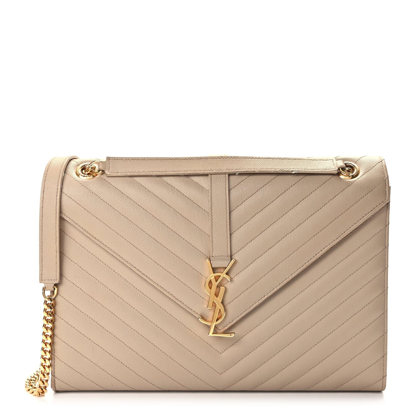 Grain De Poudre Matelasse Chevron Large Monogram Satchel Dark Beige