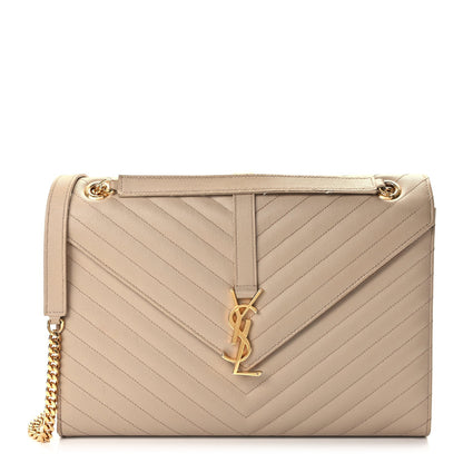 Saint Laurent Grain De Poudre Matelasse Chevron Large Monogram Satchel Dark Beige 1 of 11