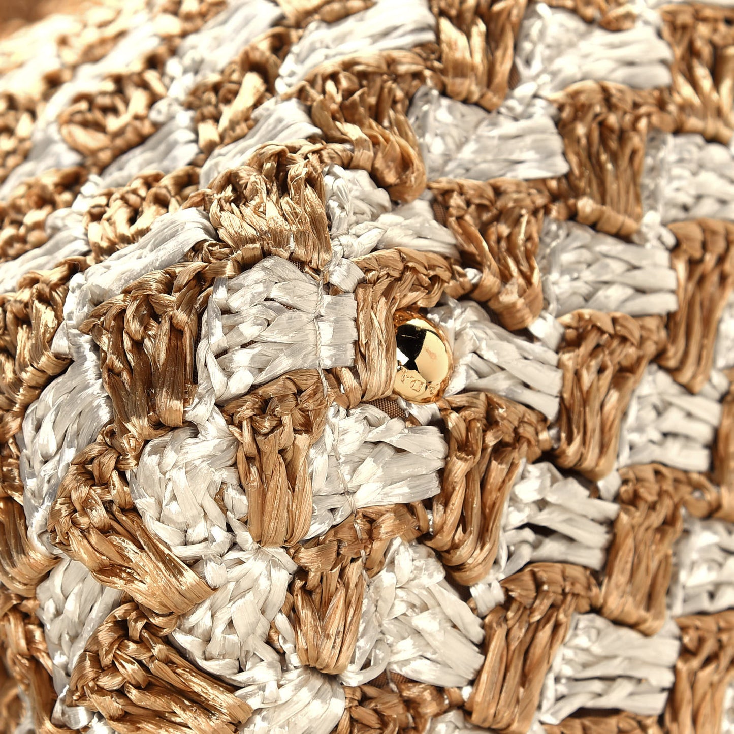 Raffia Crochet Bi-Color Tote Naturale Talco