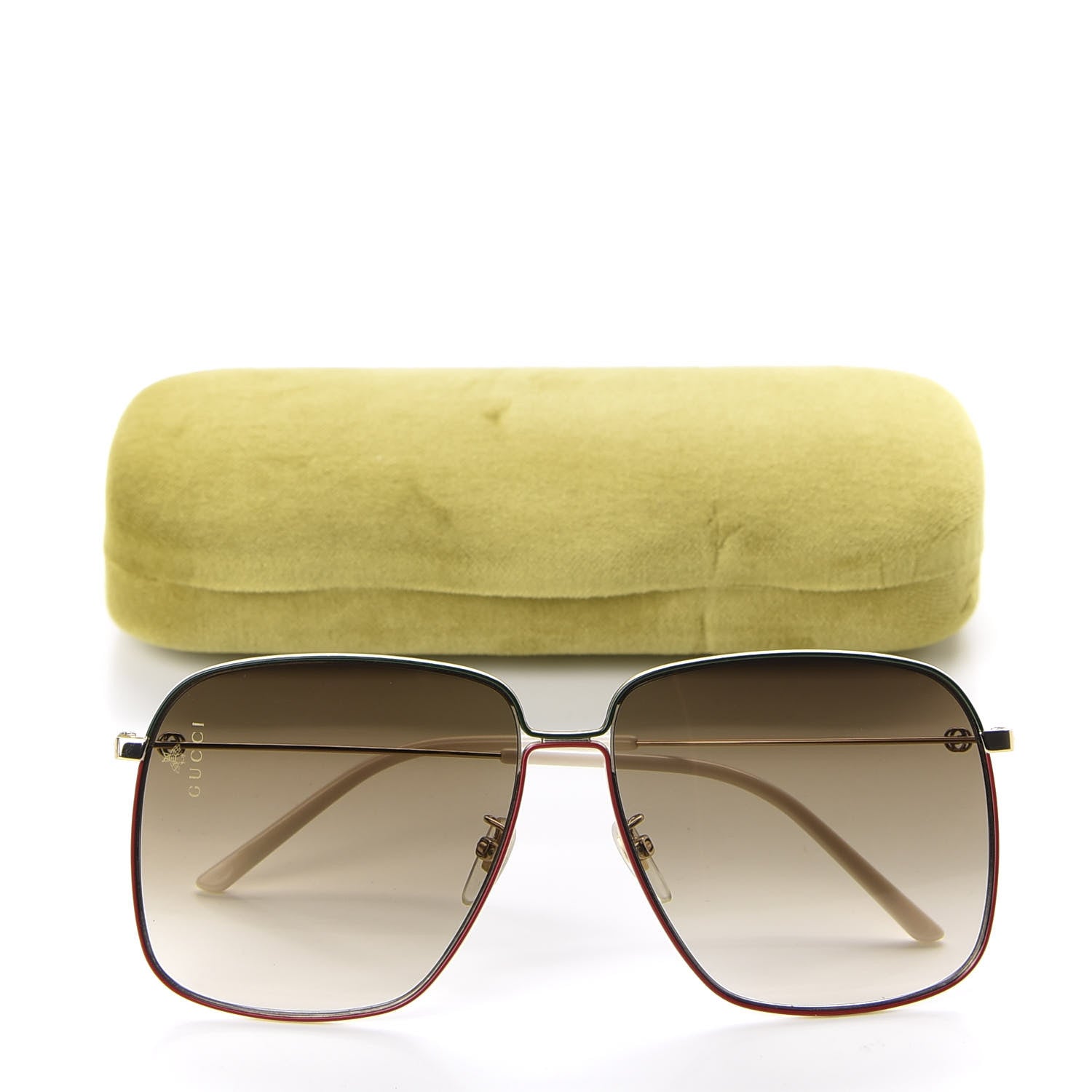 Gucci Web Rectangular Frame Interlocking G Sunglasses GG0394S Green Red 8 of 8