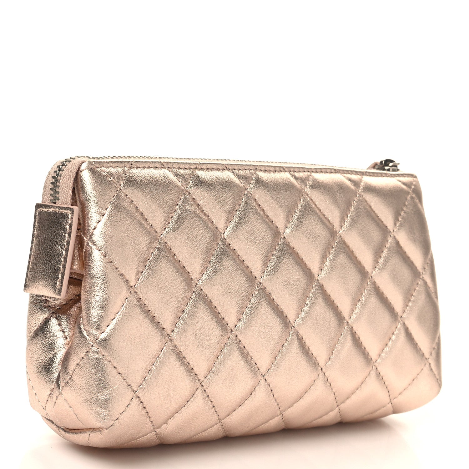 Chanel Metallic Lambskin Quilted Cosmetic Pouch Gold 3 of 10