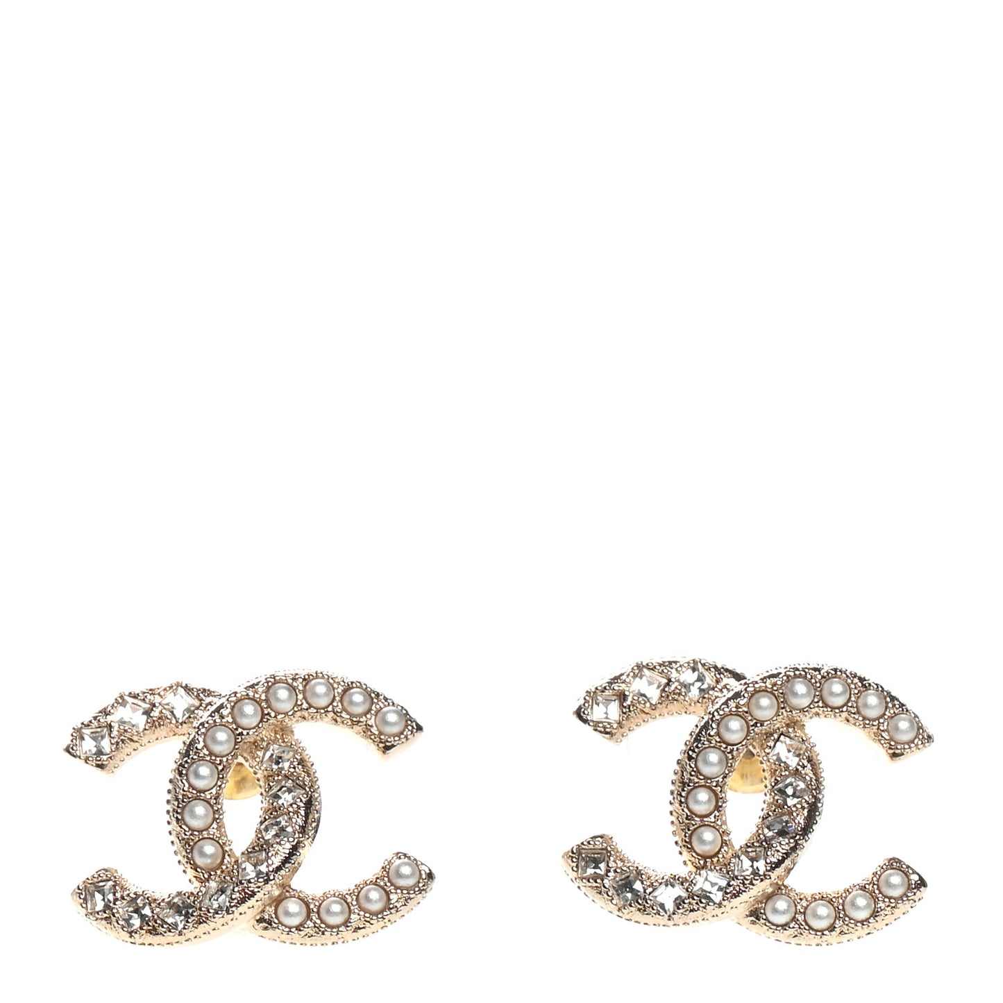 Pearl Crystal CC Earrings Gold