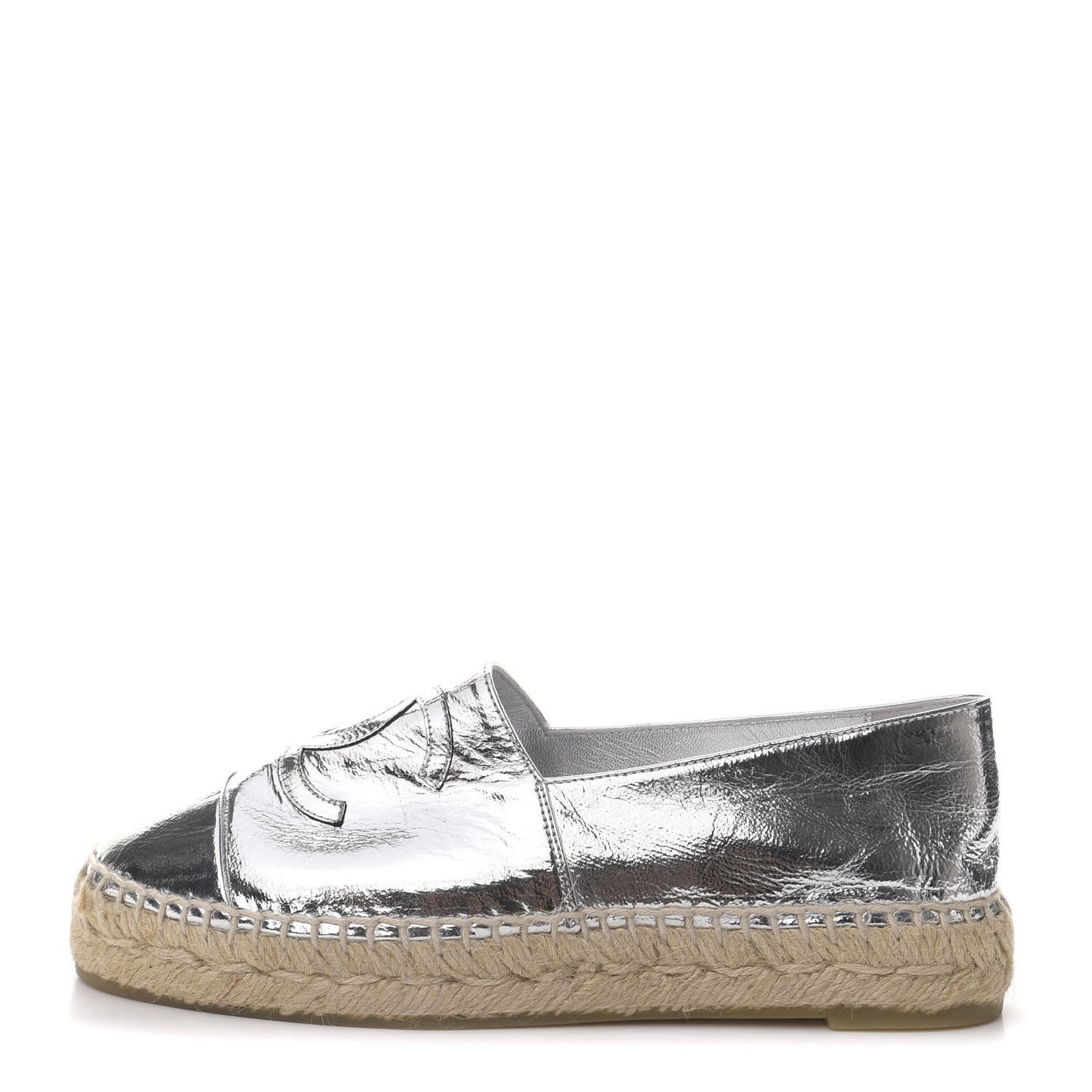 Laminated Goatskin CC Espadrilles 36 Silver