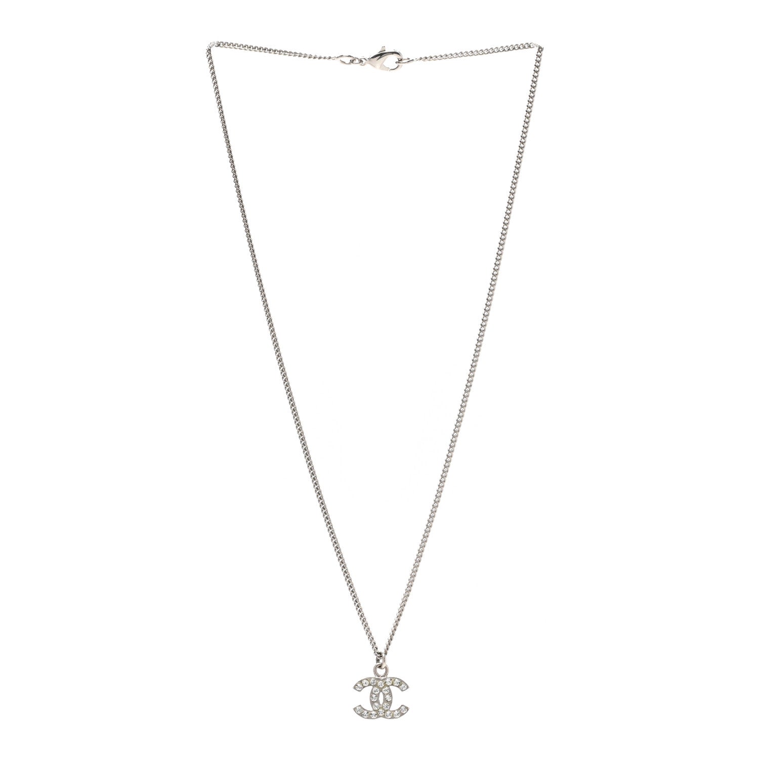 Chanel Crystal Timeless CC Necklace Silver 3 of 6