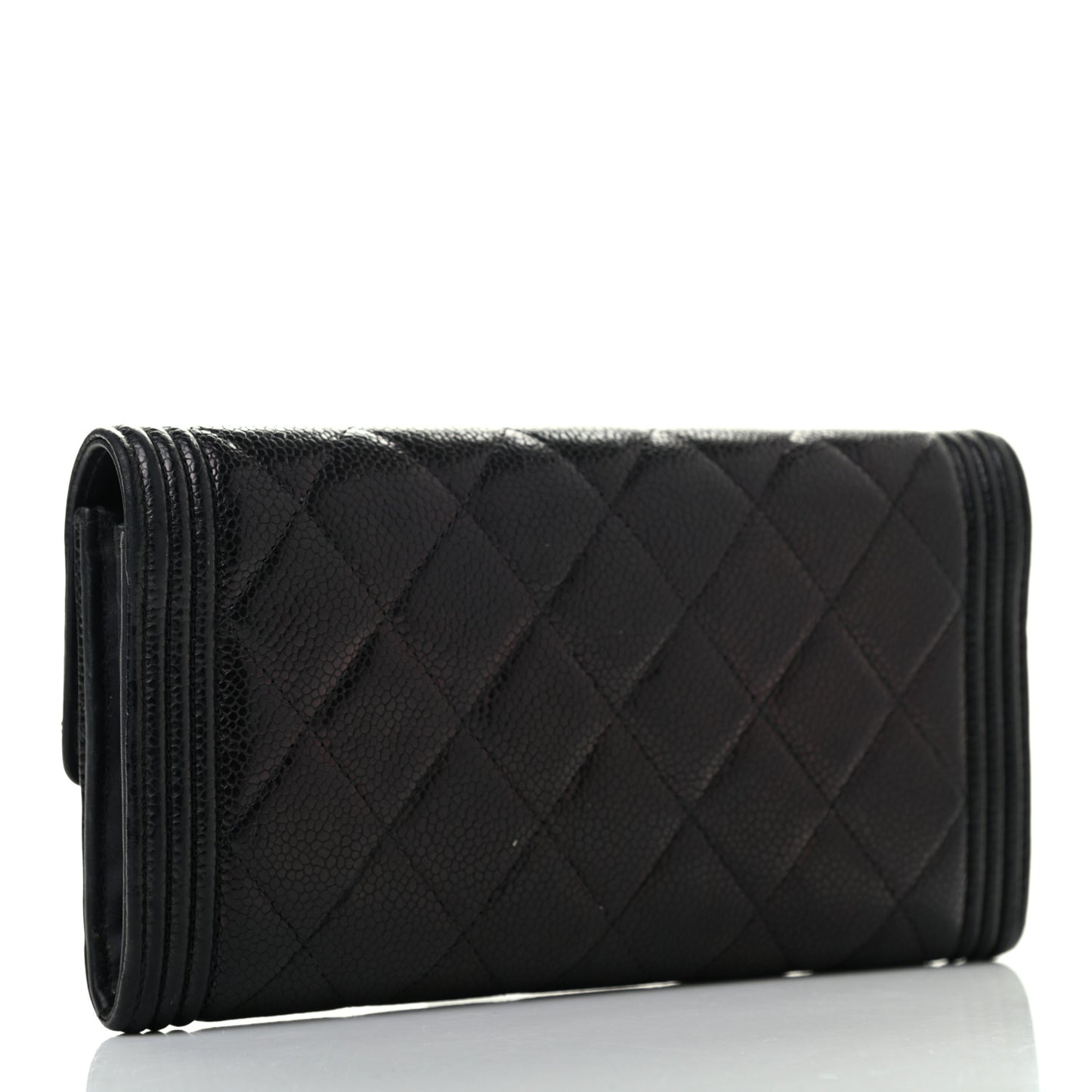 Caviar Quilted Long Boy Flap Wallet Black