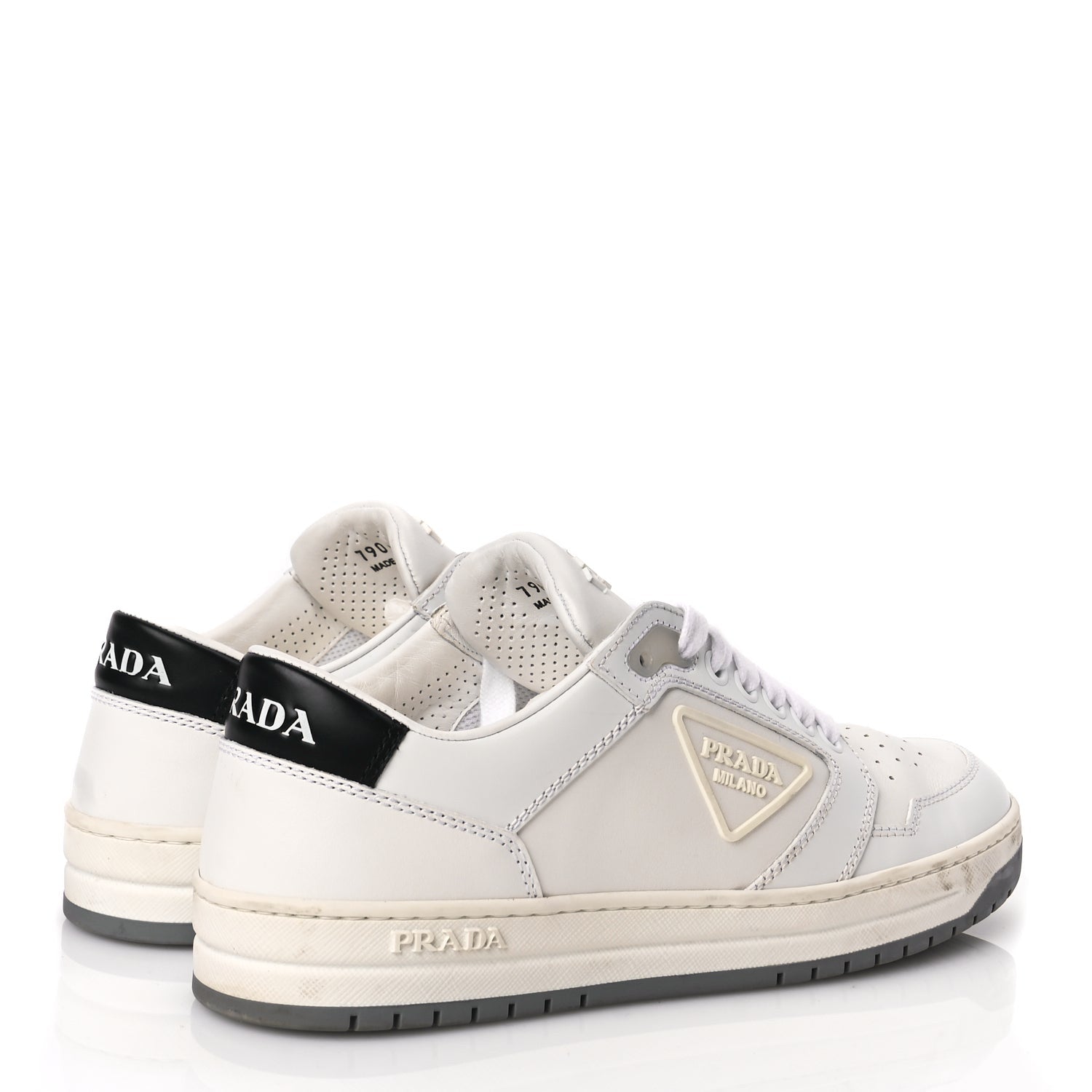 Prada Vitello Sport Spazzolato Rois Rubber Triangle Logo Perforated Womens District Low Top 30mm Sneakers 36.5 White 5 of 9