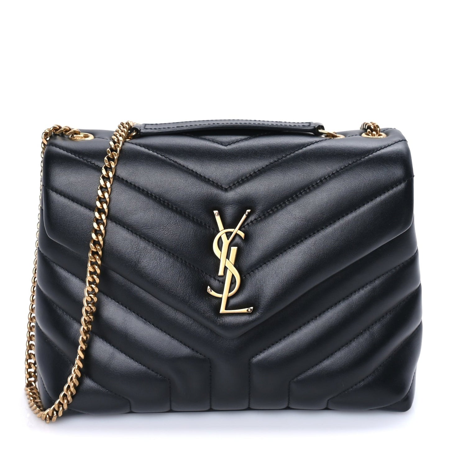 Calfskin Y Quilted Monogram Small Loulou Chain Satchel  Black