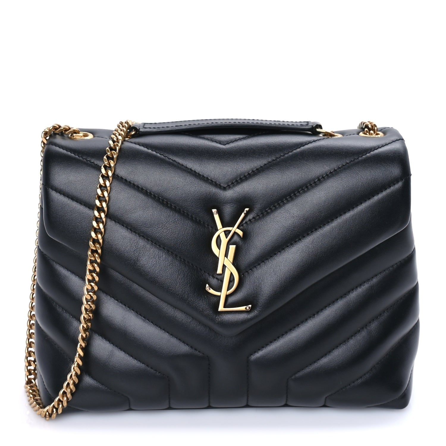 Saint Laurent Calfskin Y Quilted Monogram Small Loulou Chain Satchel  Black 1 of 7