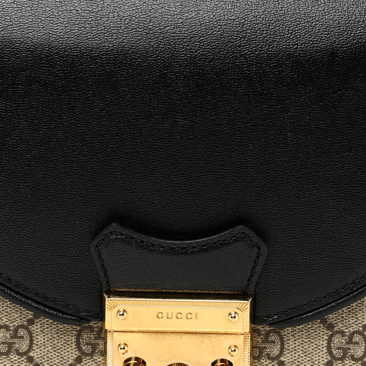 GG Supreme Monogram Calfskin Small Padlock Messenger Shoulder Bag Beige Black Cuir