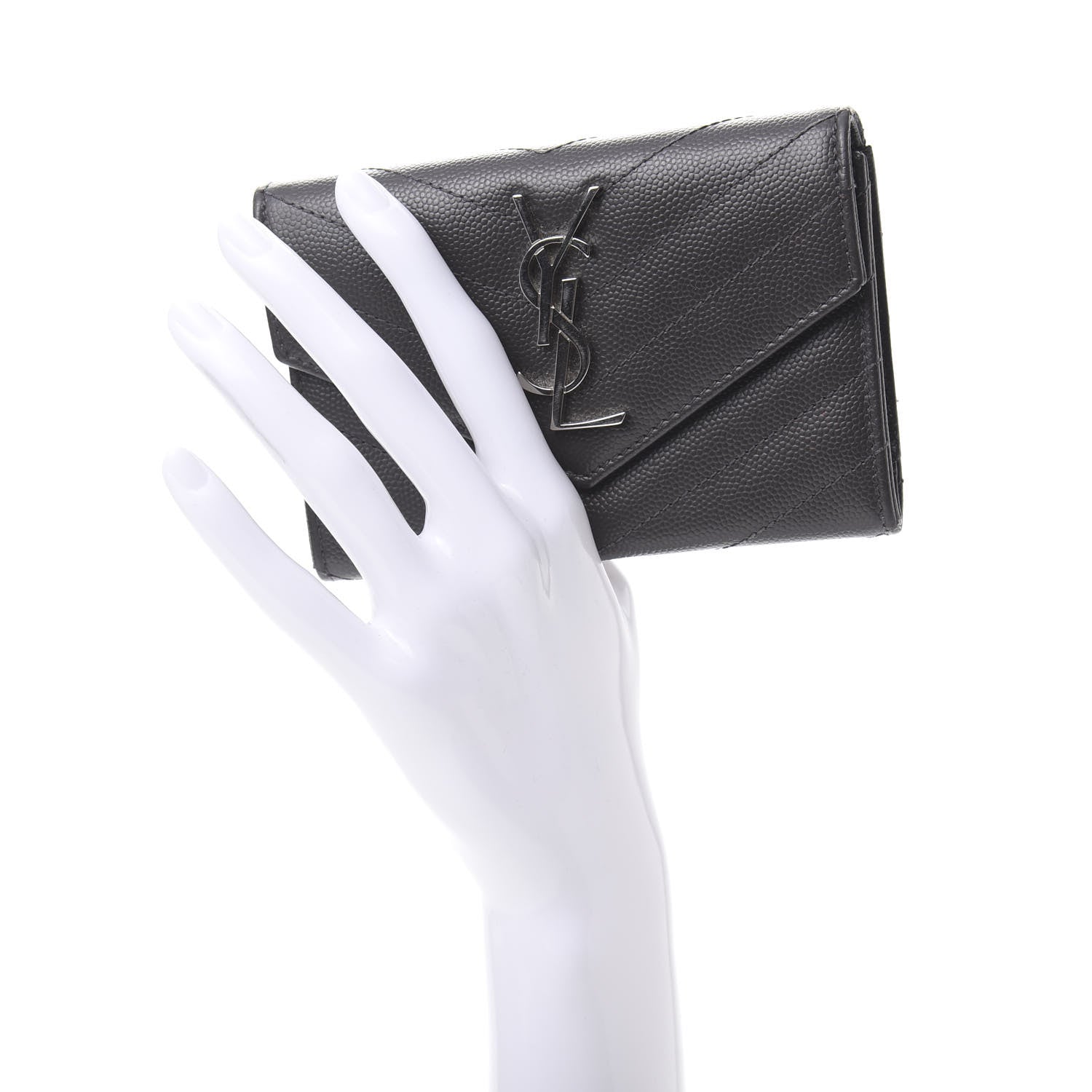 Saint Laurent Grain De Poudre Matelasse Chevron Small Monogram Envelope Wallet Coal 2 of 10